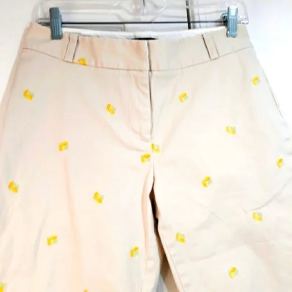 Talbots Herritage Cotton Embroidered with Lime Ankle Pants Cream Size 8 Petite - Picture 2 of 7